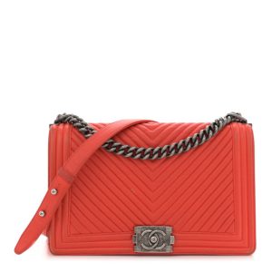 Chanel Calfskin Chevron Quilted New Medium Boy Flap Orange