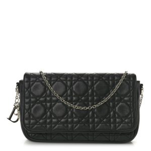 Christian Dior Lambskin Cannage Wallet on Chain Black