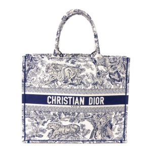 Christian Dior Canvas Embroidered Large Dioriviera Toile De Jouy Book Tote Blue