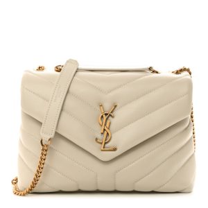 Saint Laurent Calfskin Y Quilted Monogram Small Loulou Chain Satchel Crema Soft