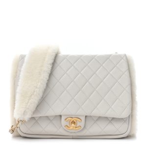 Chanel Lambskin Shearling CC Muff Flap Bag White