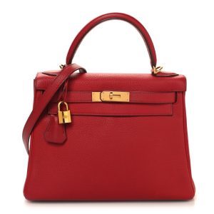 Hermes Taurillon Clemence Kelly Retourne 28 Rouge Vif