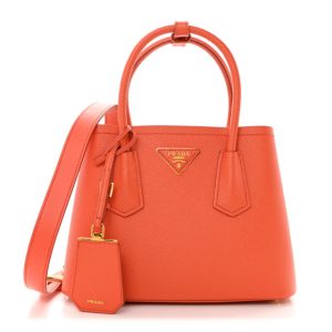 Prada Saffiano Cuir Mini Double Bag Papaya