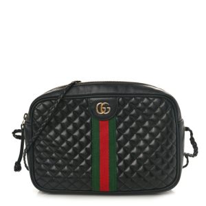 Gucci Calfskin Web Trapuntata Small GG Shoulder Bag Black
