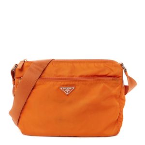 Prada Tessuto Nylon Saffiano Messenger Bag Papaya
