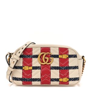 Gucci Calfskin Matelasse Trompe L'Oeil Print Small GG Marmont Chain Shoulder Bag White