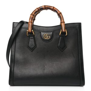 Gucci Calfskin Small Diana Tote Bag Black Yellow Fluo