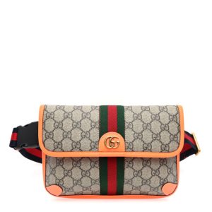 Gucci GG Supreme Monogram Web Small Ophidia Belt Bag Beige Ebony Orange