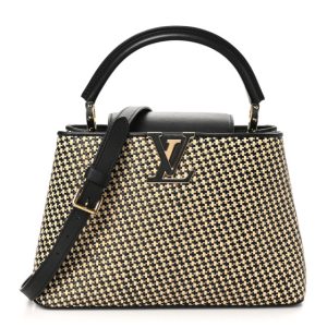 Louis Vuitton Raffia Calfskin Capucines MM Black Ecru