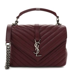 Saint Laurent Sheepskin Matelasse Chevron Monogram Medium College Bag Old Brandy