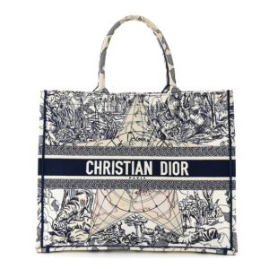 Christian Dior Canvas Embroidered Large Around The World Book Tote Blue