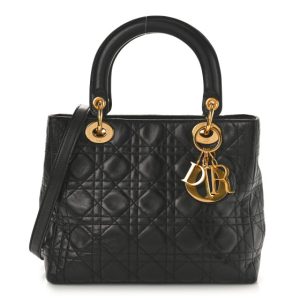 Christian Dior Lambskin Cannage Medium Lady Dior Black