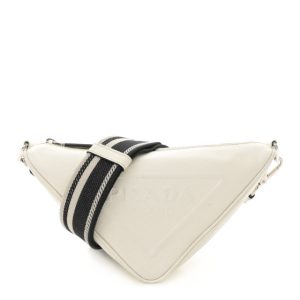 Prada Saffiano Cuir Triangle Logo Embossed Triangle Shoulder Bag White