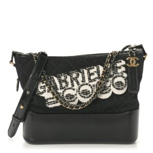 Chanel Wool Calfskin Quilted Medium Gabrielle Hobo Black