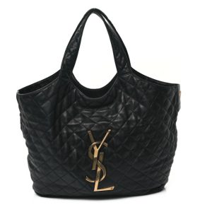 Saint Laurent Lambskin Quilted Maxi Icare Shopping Tote Black