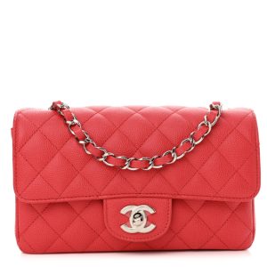 Chanel Caviar Quilted Mini Rectangular Flap Light Red