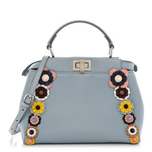 Fendi Nappa Flowerland Mini Peekaboo Iconic Satchel Light Blue