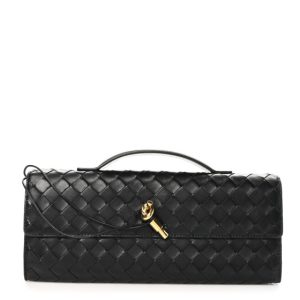 Bottega Veneta Nappa Intrecciato Long Andiamo Top Handle Clutch Black