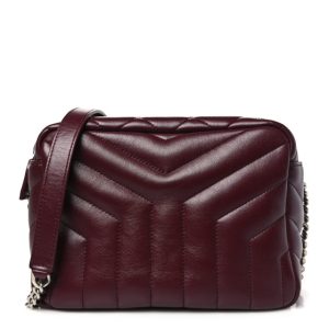 Saint Laurent Calfskin Y Quilted Monogram Small Loulou Bowling Bag Rouge Legion
