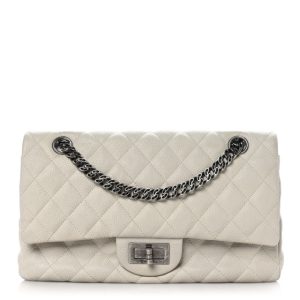Chanel Washed Caviar Quilted 2.55 Reissue 225 Bijoux Chain Flap White
