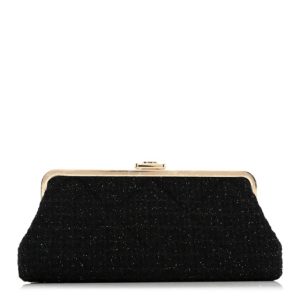 Chanel Tweed Quilted Kiss Lock Clutch Black
