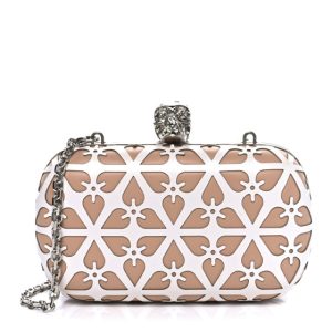 Alexander McQueen Nappa Laser-Cut Skull Box Chain Clutch Nude White