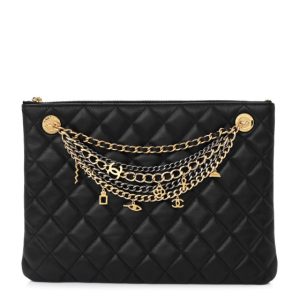 Chanel Lambskin Quilted Egyptian Amulet Zipped Pouch Black