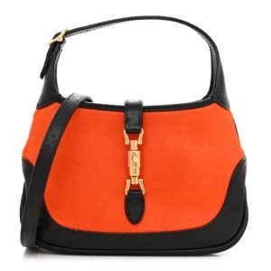 Gucci Calf Hair Textured Dollar Calfskin Mini Jackie 1961 Hobo Orange Black