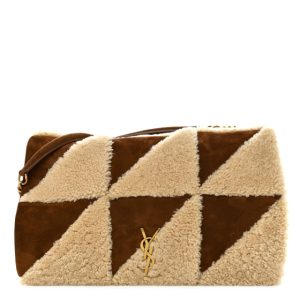 Saint Laurent Suede Shearling Patchwork Monogram Medium Jamie Brown Beige