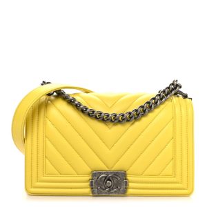 Chanel Calfskin Chevron Quilted Medium Boy Flap Yellow