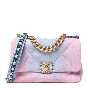 Chanel Denim Quilted Medium Chanel 19 Flap Blue Pink