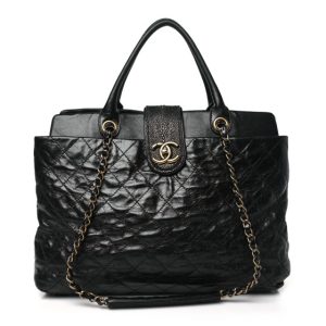 Chanel Glazed Calfskin Stingray Large Bindi CC Tote Black