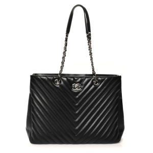 Chanel Caviar Chevron Quilted Large Shopping Tote Black