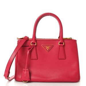Prada Saffiano Lux Mini Galleria Double Zip Tote Fuoco