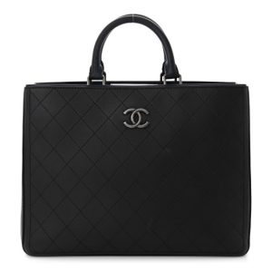Chanel Bullskin Stitched Large Bi-Color Shopping Tote Black Blue