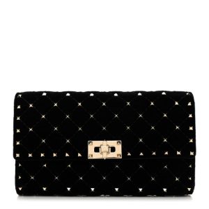 Valentino Garavani Velvet Rockstud Spike Wallet on Chain Black