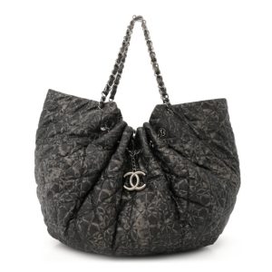 Chanel Nylon Printed Cabas Tote Black Gold