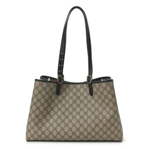 Gucci GG Supreme Monogram Emblem Medium Tote Bag Beige Black