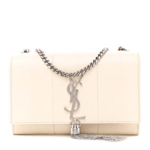 Saint Laurent Snakeskin Small Classic Monogram Kate Tassel Satchel Alabaster