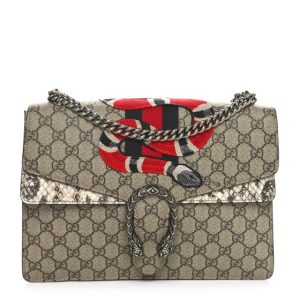 Gucci GG Supreme Monogram Kingsnake Embroidered Medium Dionysus Shoulder Bag White Beige