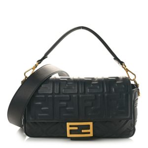 Fendi Nappa FF 1974 Embossed Baguette Black