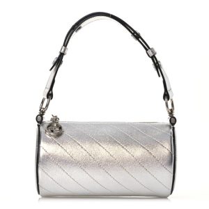 Gucci Sakai Be Green Calfskin Diagonal Stitched Mini Blondie Barrel Shoulder Bag Silver