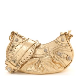 Balenciaga Metallic Agneau Arena Crystal Le Cagole Shoulder Bag XS Light Gold