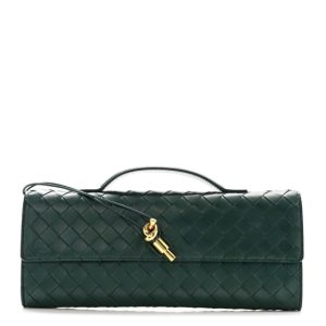 Bottega Veneta Nappa Intrecciato Long Andiamo Top Handle Clutch Emerald Green