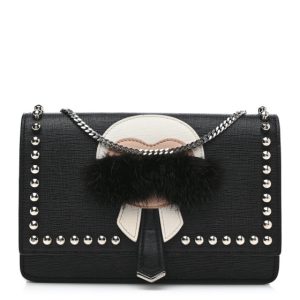 Fendi Vitello Elite Mink Fur Studded Karlito Tube Wallet on Chain Black