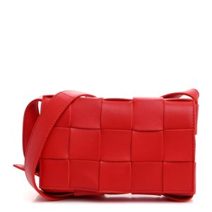 Bottega Veneta Lambskin Maxi Intrecciato Small Cassette Crossbody Bag Redstone