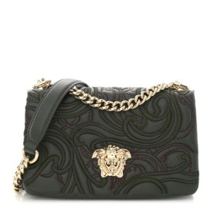 Versace Nappa Embroidered Baroque Palazzo Sultan Shoulder Bag Green