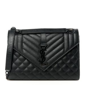 Saint Laurent Grain De Poudre Textured Mixed Matelasse Triquilt Medium Monogram Monochrome Satchel Black