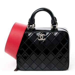 Chanel Patent Quilted Travel Kit Vanity Case Black