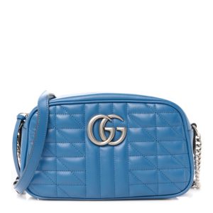 Gucci Calfskin Matelasse Aria Small GG Marmont Chain Shoulder Bag Clear Blue